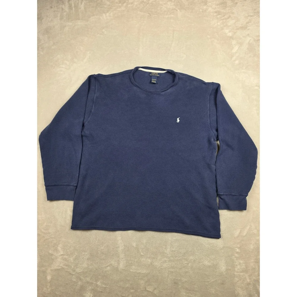 Polo Ralph Lauren Waffle Knit Thermal Men 2XL Blue Crewneck Fits Short Faded